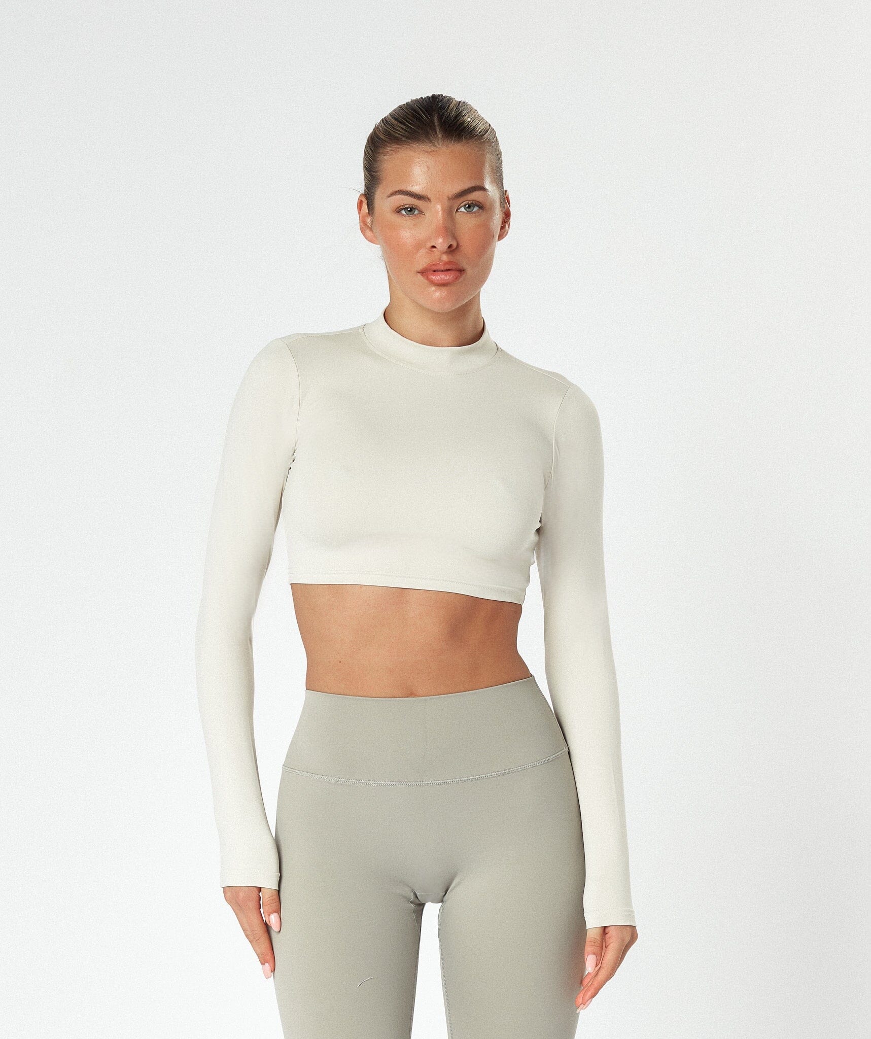 Long Sleeve High Neck Crop Top  (2 + 2 Gratis)