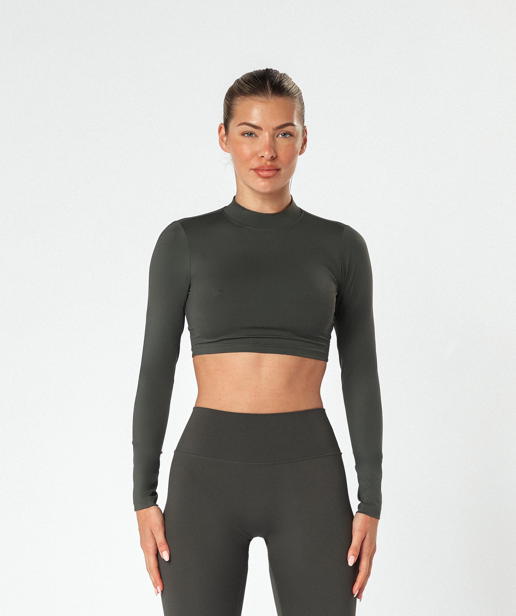 Long Sleeve High Neck Crop Top  (2 + 2 Gratis)