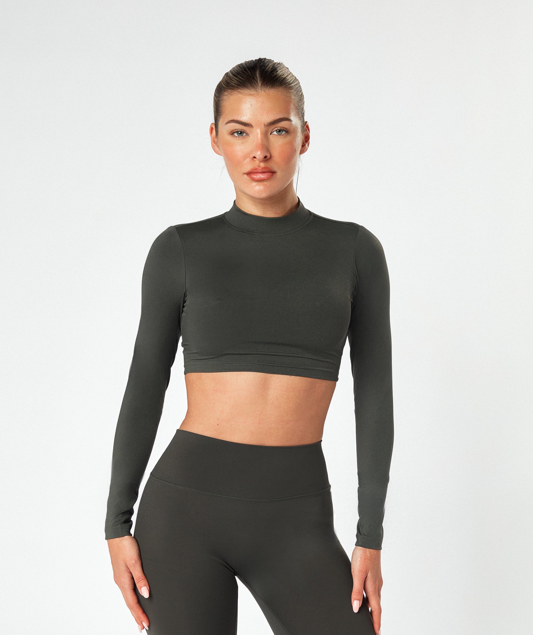 Long Sleeve High Neck Crop Top  (2 + 2 Gratis)