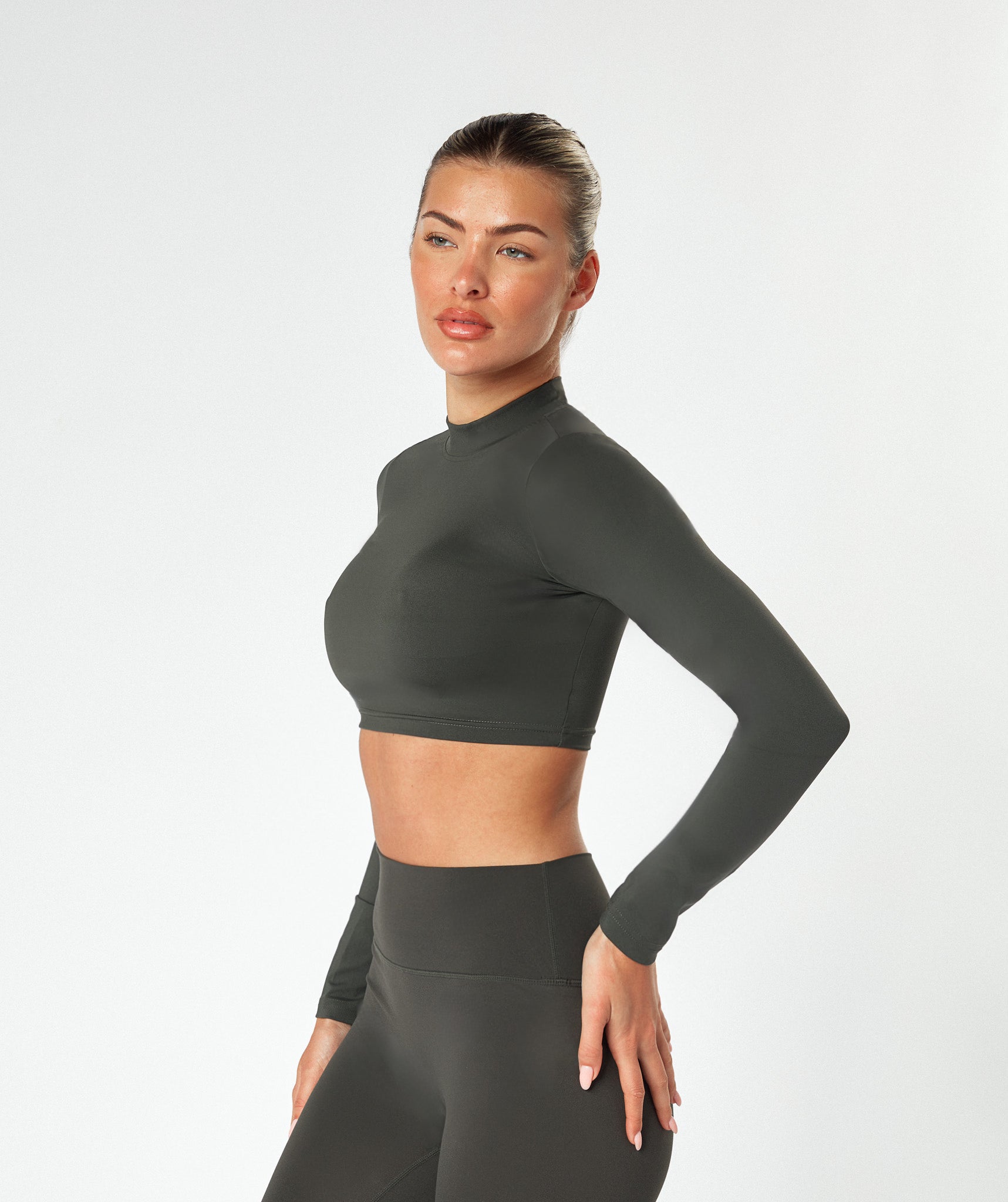 Long Sleeve High Neck Crop Top  (2 + 2 Gratis)