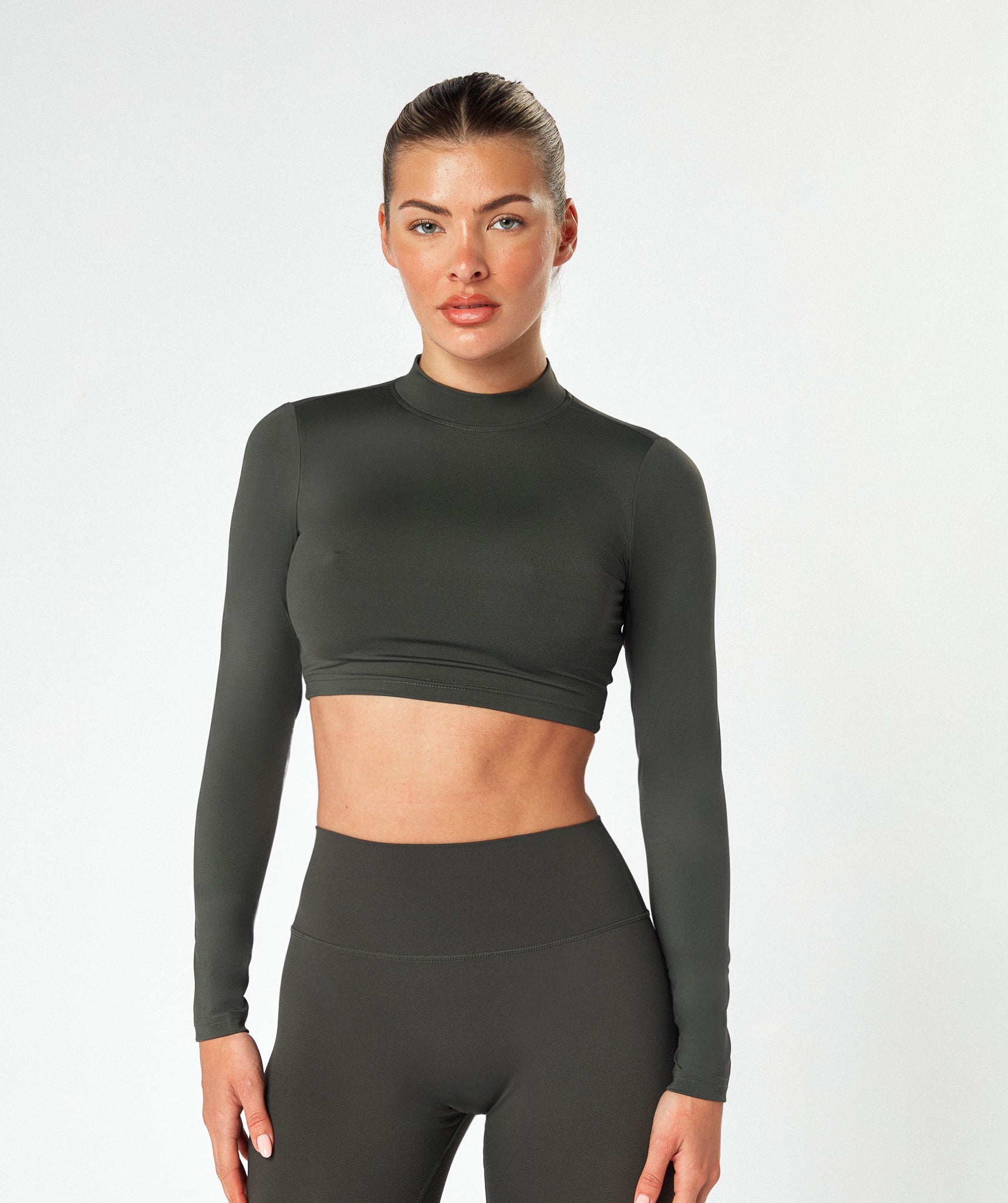 Long Sleeve High Neck Crop Top  (2 + 2 Gratis)